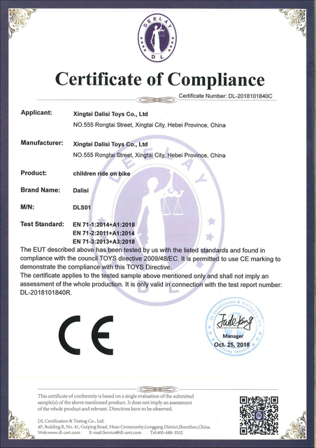 DLS-01 CE Certificate